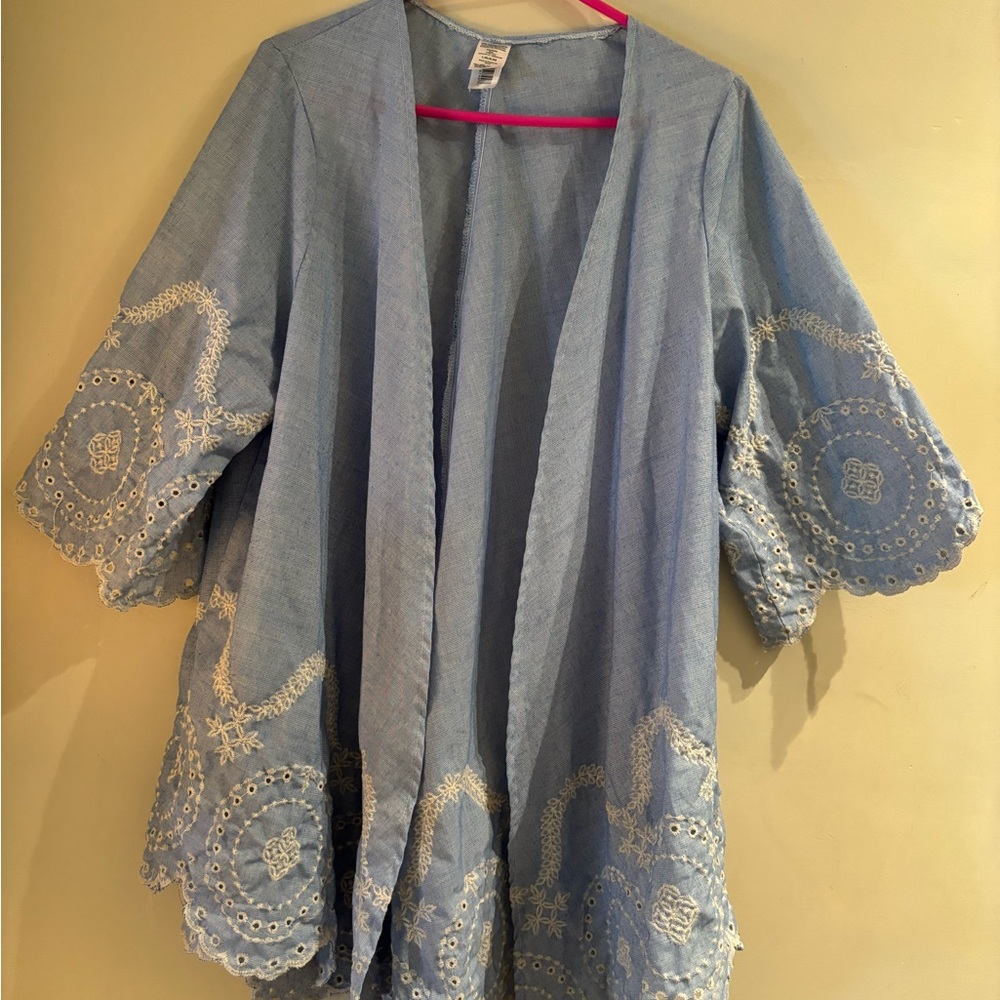 Light Blue Embroidered Kimono - Picture 3 of 8